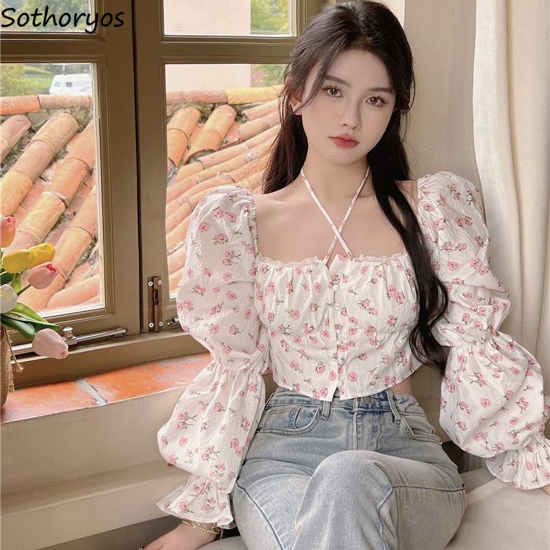 Floral Blouse Women Puff Sleev - Crop Blouse Linen のレビューと価格
