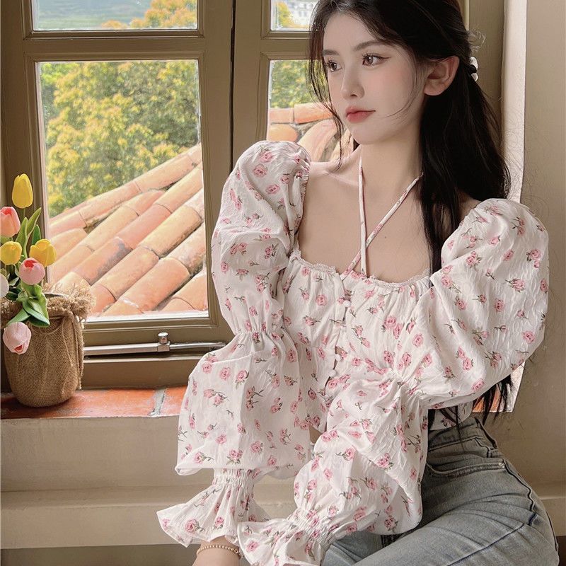 Floral Blouse Women Puff Sleev - Crop Blouse Linen のレビューと価格