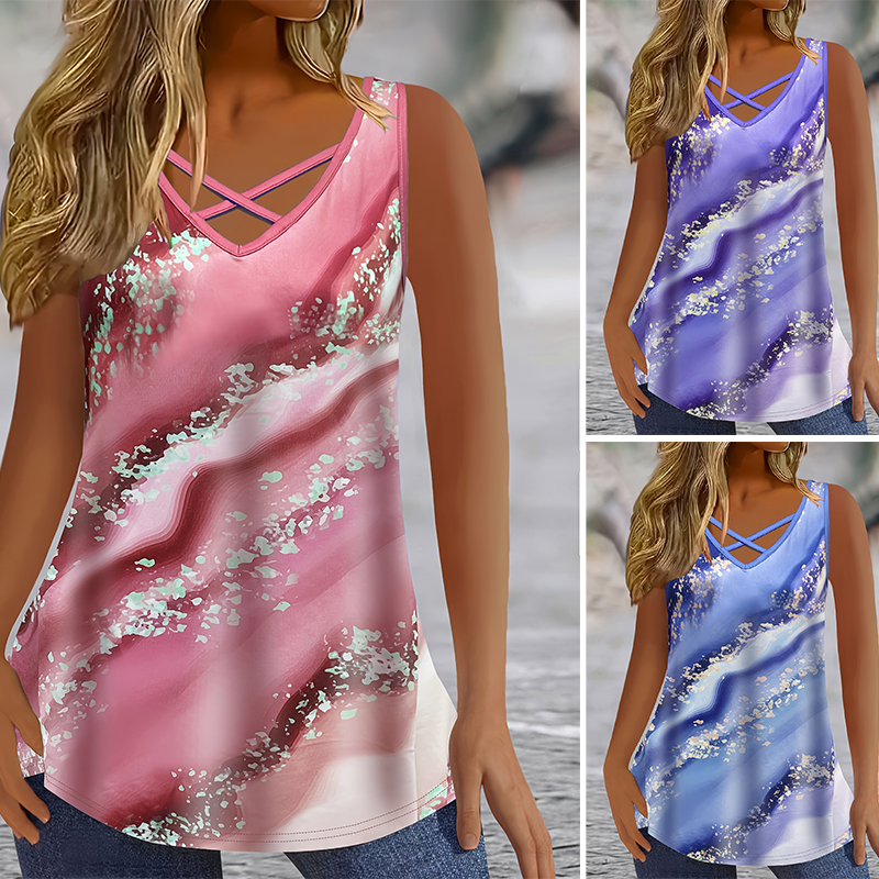Plus Size Marble Print Tank To - Halter Neck Top のレビューと価格