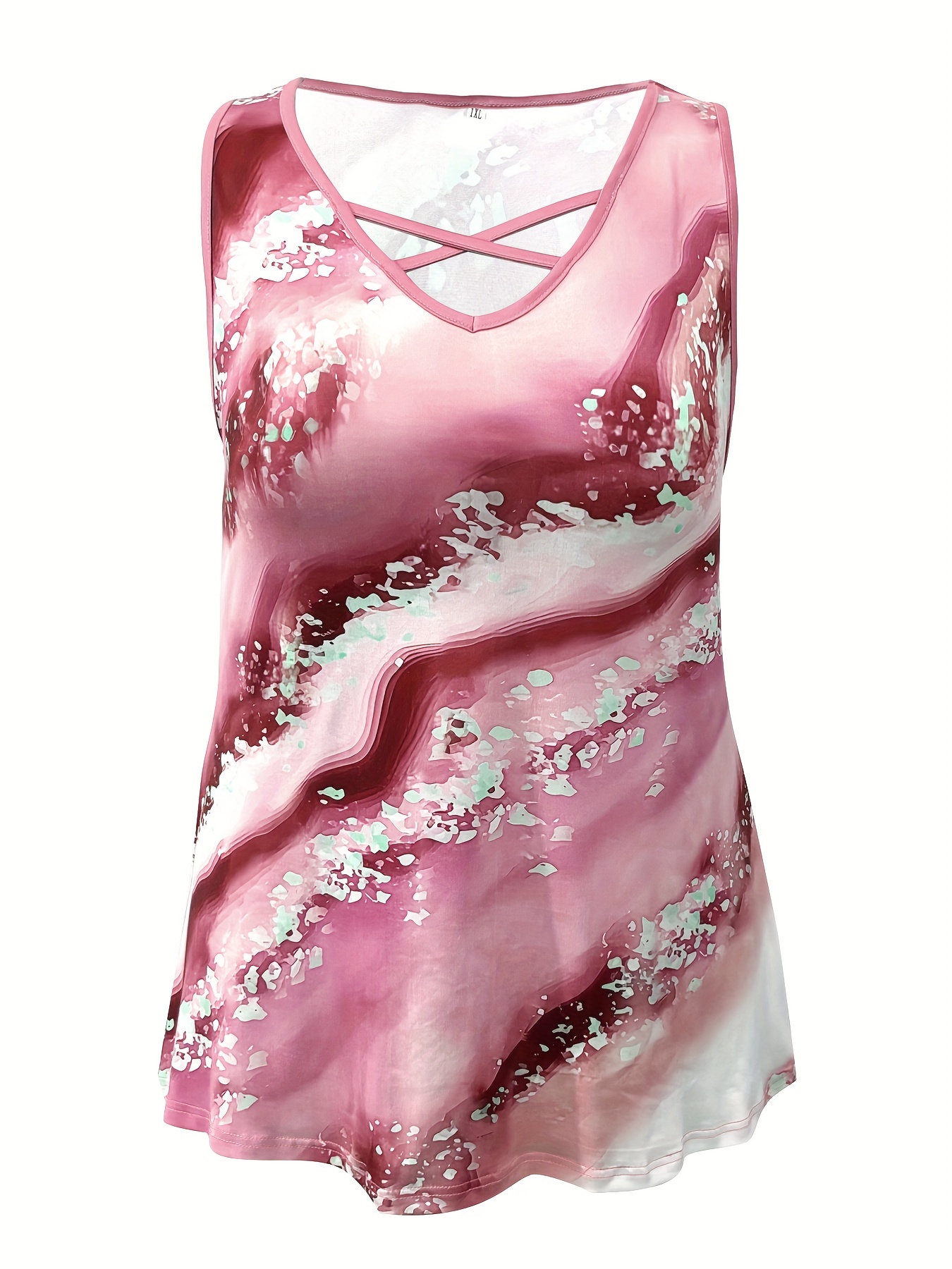 Plus Size Marble Print Tank To - Halter Neck Top のレビューと価格