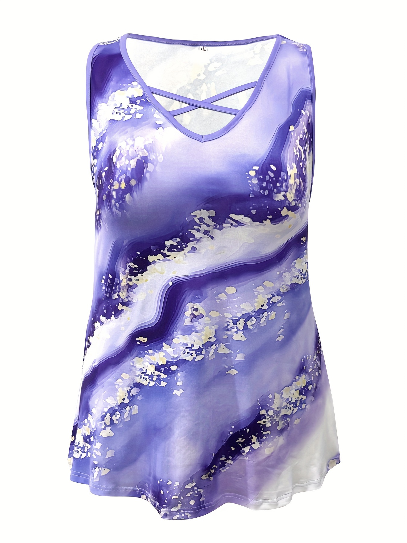Plus Size Marble Print Tank To - Halter Neck Top のレビューと価格