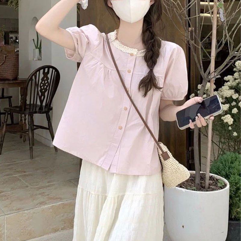 Fashionable Lace Spliced Shirt - Summer Clothing In French のレビューと価格