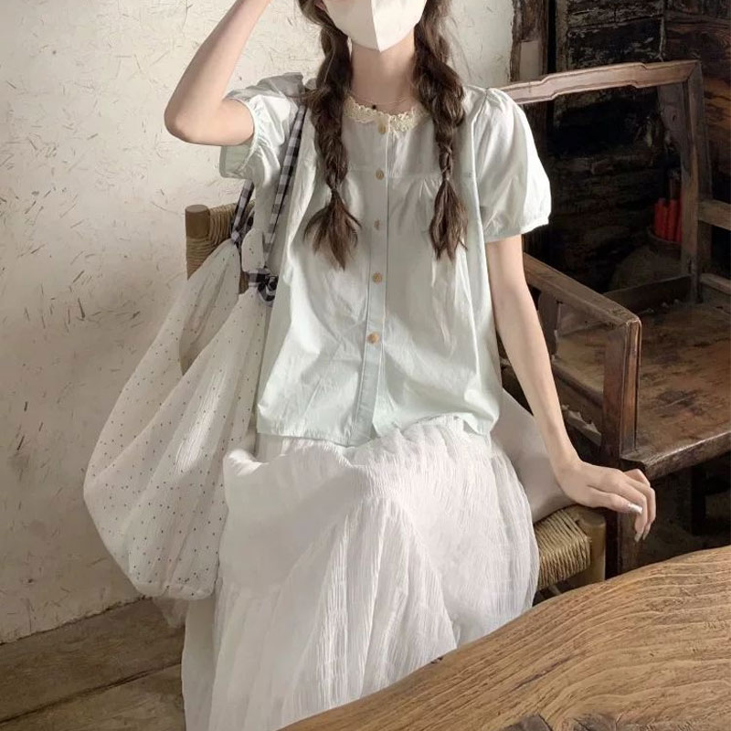 Fashionable Lace Spliced Shirt - Summer Clothing In French のレビューと価格