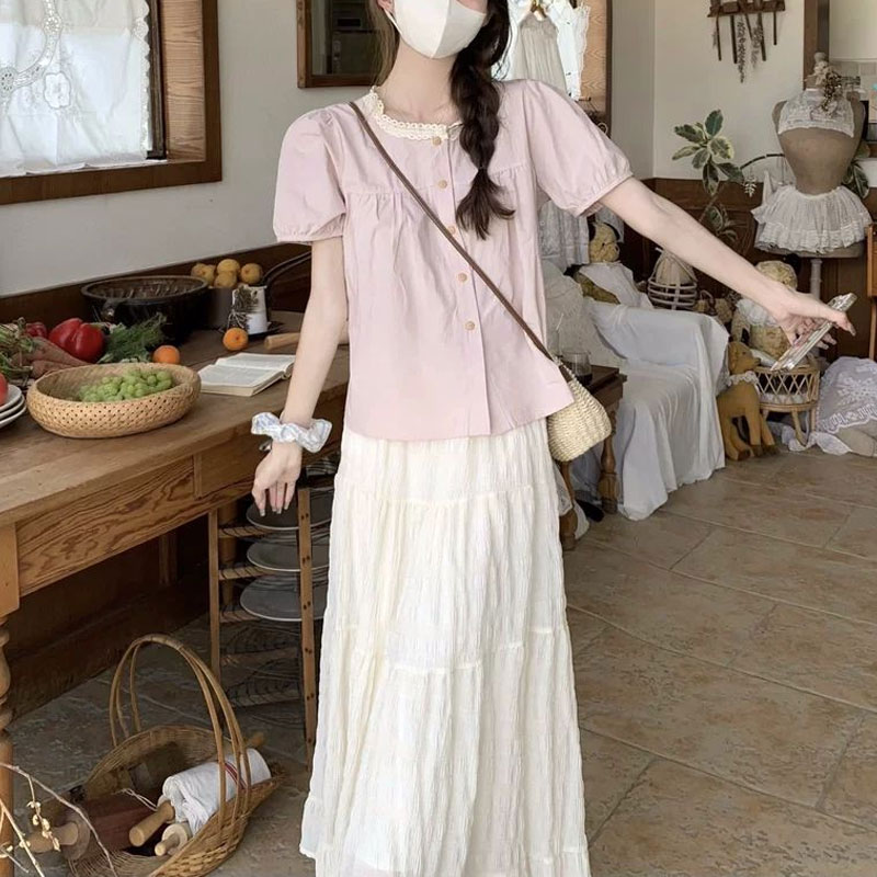 Fashionable Lace Spliced Shirt - Summer Clothing In French のレビューと価格