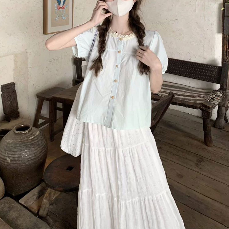 Fashionable Lace Spliced Shirt - Summer Clothing In French のレビューと価格