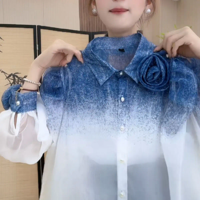 Gradient Color Shirt Women Fre - Summer Clothing In French のレビューと価格