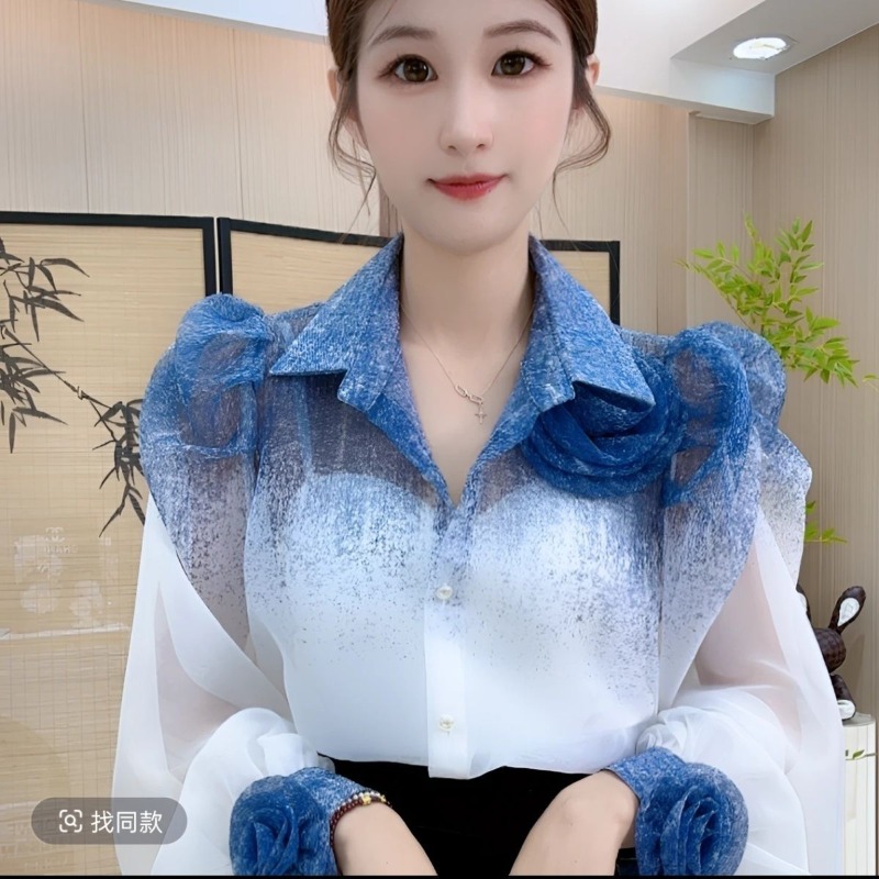 Gradient Color Shirt Women Fre - Summer Clothing In French のレビューと価格
